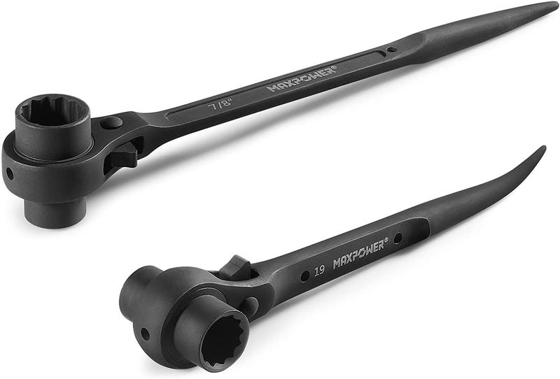 MAXPOWER 2PCS Scaffold Wrench Set, Dual Socket Scaffold 7/8 inch x 3/4 inch, and Metric 17 mm x 19 mm Spud Ratchet Scaffolding Tool - Image 1
